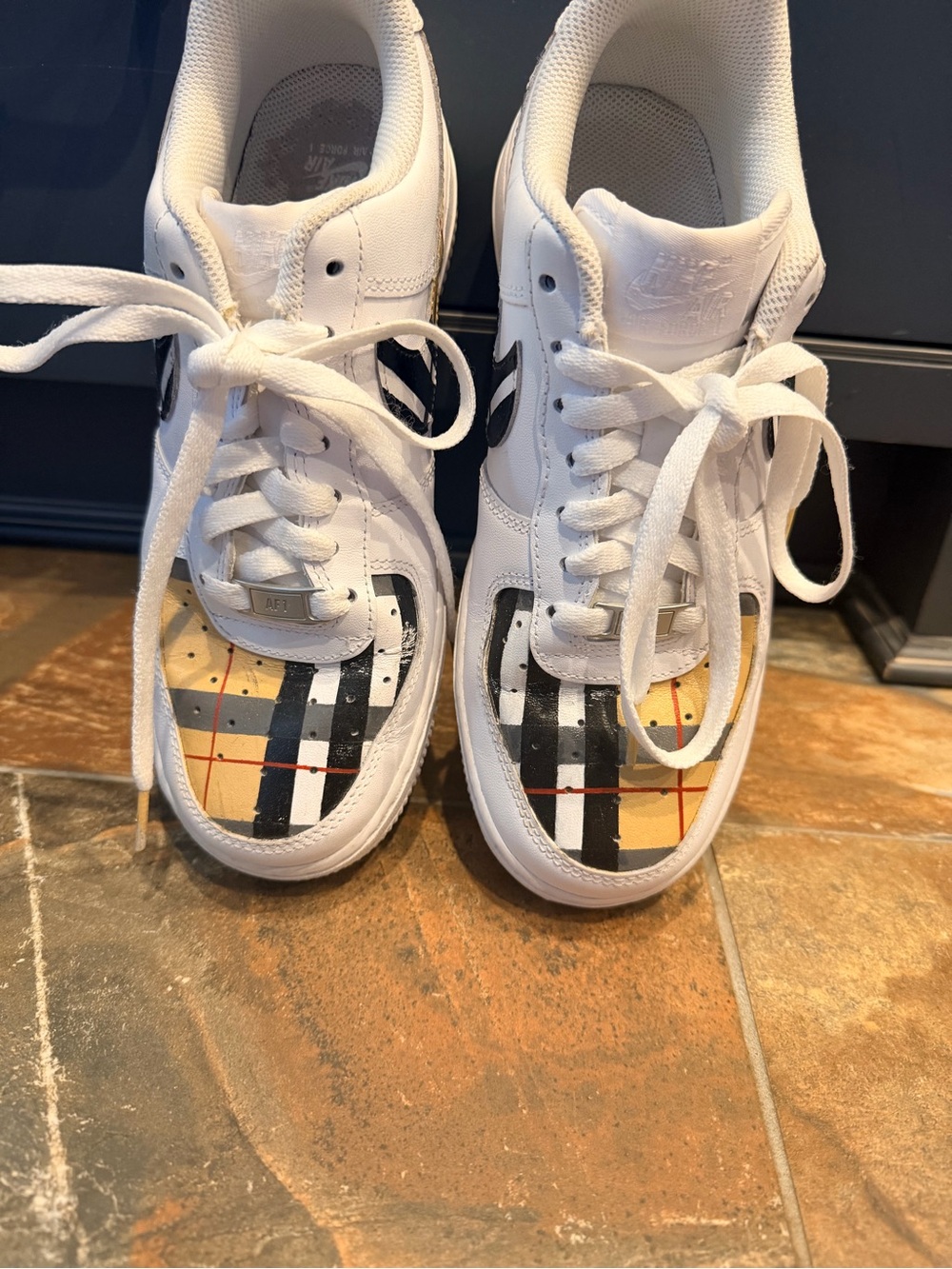 Nike Air Force 1 with custom painted Burberry print